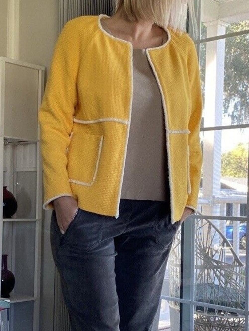 J P Boden London Women's Happy Yellow Open Front Ida Textured Blazer US 8